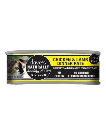 Dave's Pet Food Cat Grain Free Naturally Healthy Chicken Lamb 5.5oz. (Case of 24)