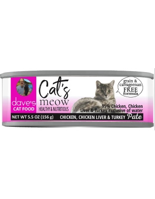 Dave's Pet Food Cat's Meow 95% Chicken with Turkey 5.5oz. (Case of 24)