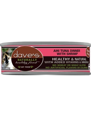 Daves Cats Naturally Healthy Cat Food, Ahi Tuna / Shrimp 5.5oz (Case of 24)