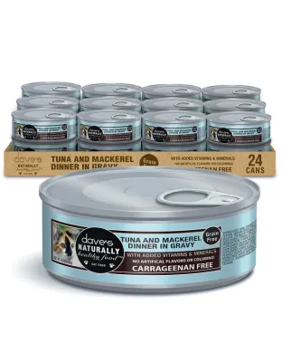 Dave's Naturally Healthy Cat Food, Tuna and Mackerel Dinner In Gravy 5.5oz. (Case of 24)