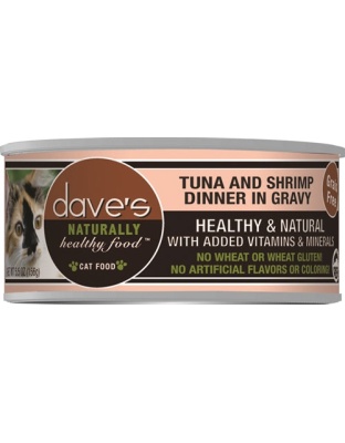 Dave's Naturally Healthy Cat Food; Tuna and Shrimp Dinner In Gravy 5.5oz. (Case of 24)