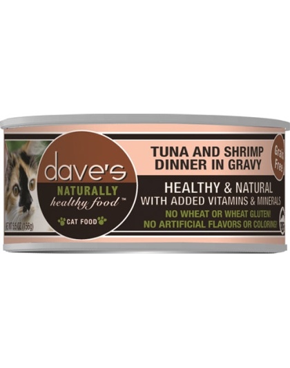 Dave's Naturally Healthy Cat Food; Tuna and Shrimp Dinner In Gravy 5.5oz. (Case of 24)