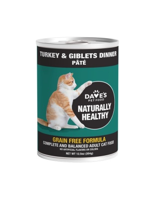 Dave's Naturally Healthy Cat Food; Turkey and Giblets Pate Dinner 13.2oz. (Case of 12)