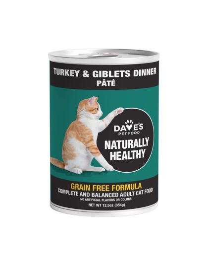 Dave's Naturally Healthy Cat Food; Turkey and Giblets Pate Dinner 13.2oz. (Case of 12)