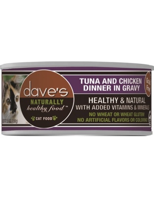 Daves Naturally Healthy Cat Food; Tuna and Chicken Dinner In Gravy 5.5oz. (Case of 24)