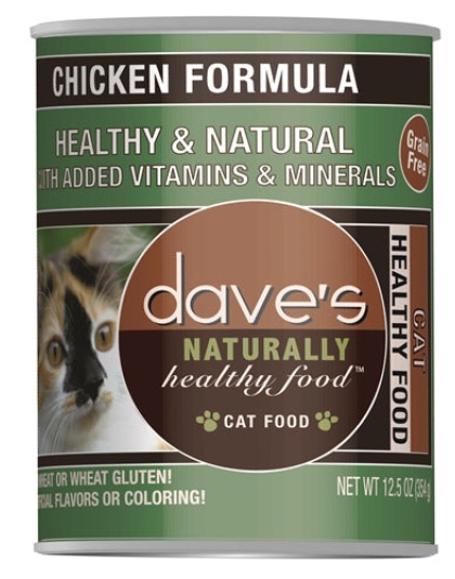 Dave's Naturally Healthy Cat Food; Chicken Formula 12.5oz. (Case of 12)