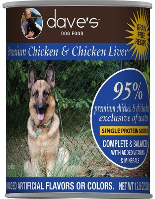 Dave's Pet Food Dog 95% Premium Meats Chicken And Chicken Liver 12.5oz. (Case of 12)