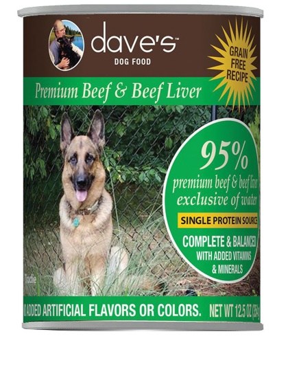 Dave's Pet Food Dog 95% Premium Meats Beef And Beef Liver 12.5oz. (Case of 12)