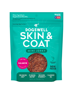 Dogswell Jerky Skin and Coat Mini Grain-Free Salmon 4oz.