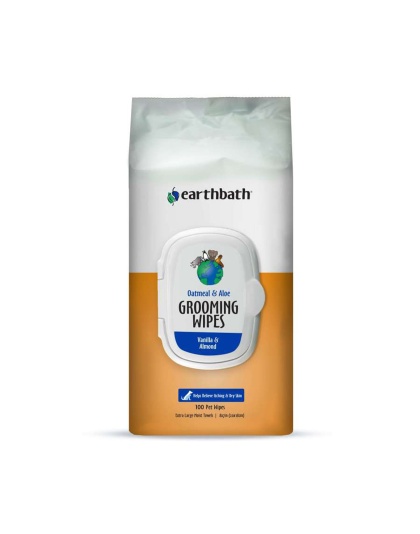 Earthbath Oatmeal & Aloe Grooming Wipes, Vanilla & Almond Soft-Sided Pouch 1ea/100 ct