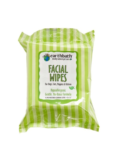 Earthbath Hypo-Allergenic Facial Wipes for Dogs, Cats, Puppies & Kittens 1ea/25 ct