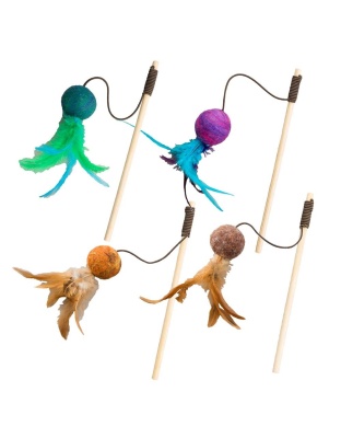 Spot Wuggle Wool Ball Teaser Wand Cat Toy Assorted 36 in