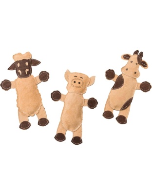 Dura-Fused Leather Barnyard Dog Toy Assorted Brown, Tan 1ea/11 in
