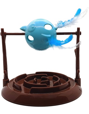 Doc and Phoebe Twirly Bird Cat Treat Dispenser Brown-Blue 5.25in
