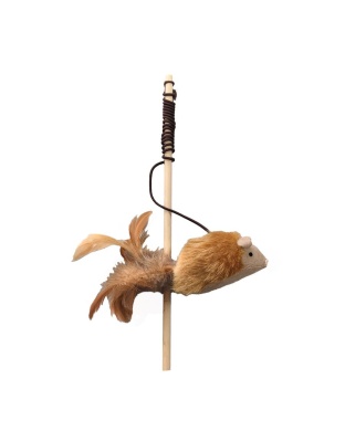 Spot Squeakeeez Mouse Teaser Wand Cat Toy Assorted Tan-Brown 14in