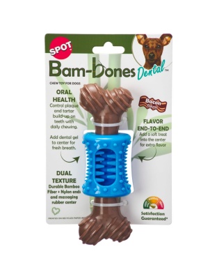 Spot Bambone Plus Dental Chew Dog Toy Bacon, 1ea/6.5 in
