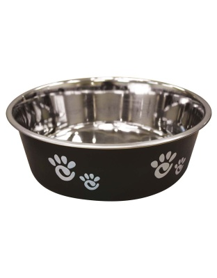 Spot Barcelona Stainless Steel Paw Print Dog Bowl Licorice, 1ea/64 oz