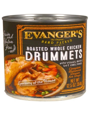 Evanger's Hand Packed Wet Dog Food Roasted Chicken Drummet Dinner 12oz. (Case of 12)