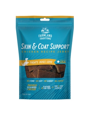 Farmland Traditions Simple Snacks Skin and Coat Support Jerky Dog Treats Chicken, 1ea/14oz.