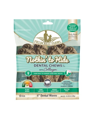 Fieldcrest Farms Nothin' to Hide Dental Wave Collagen Dog Chew Beef, 1ea/5 in, 6 pk