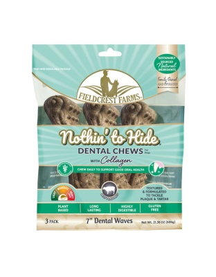 Fieldcrest Farms Nothin' to Hide Dental Wave Collagen Dog Chew Beef, 1ea/7 in, 3 pk