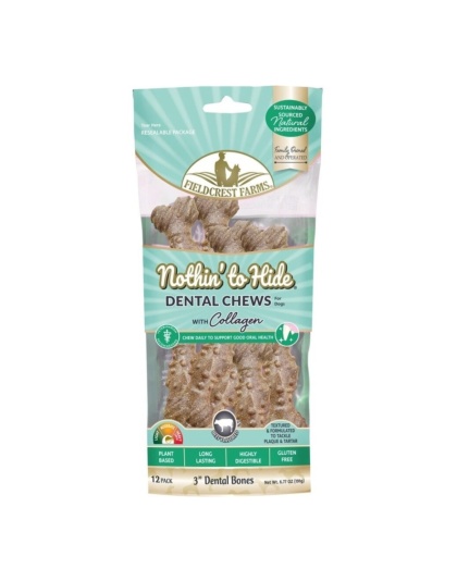 Fieldcrest Farms Nothin' to Hide Dental Bone Collagen Dog Chew Beef, 1ea/3 in, 12 pk