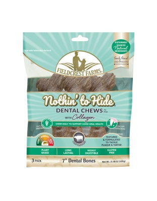 Fieldcrest Farms Nothin' to Hide Dental Bone Collagen Dog Chew Beef, 1ea/7 in, 3 pk