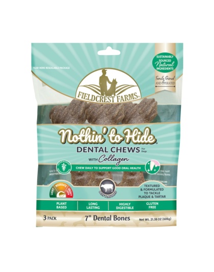 Fieldcrest Farms Nothin' to Hide Dental Bone Collagen Dog Chew Beef, 1ea/7 in, 3 pk