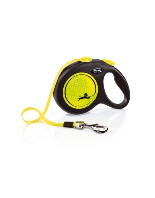 Flexi Classic Retractible Neon Reflective Tape Leash Black/Neon Yellow, 1ea/LG, 16 ft