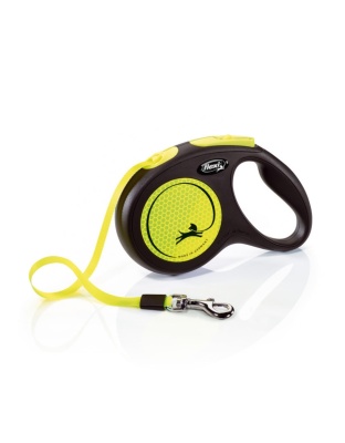 Flexi Classic Retractible Neon Reflective Tape Leash Black/Neon Yellow, 1ea/MD, 16 ft