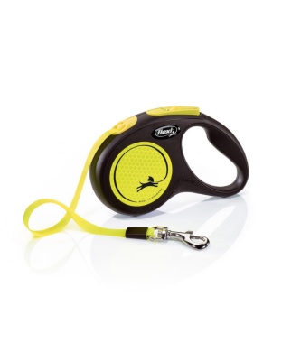 Flexi Classic Retractible Neon Reflective Tape Leash Black/Neon Yellow, 1ea/SM, 16 ft