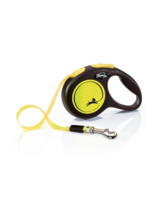 Flexi Classic Retractible Neon Reflective Tape Leash Black/Neon Yellow, 1ea/XS, 10 ft