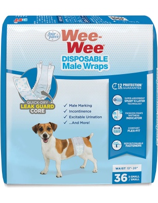Four Paws Wee-Wee Disposable Male Dog Wraps Male Wraps 1ea/XS / SMall (36 ct)