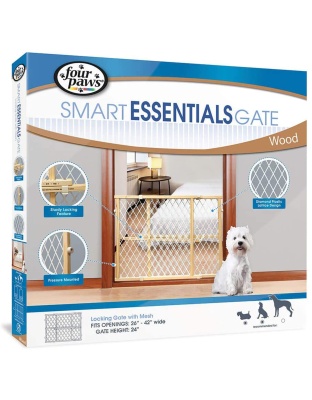 Four Paws Locking Wood Gate with Mesh 1ea/26-42 in W X 24 in H