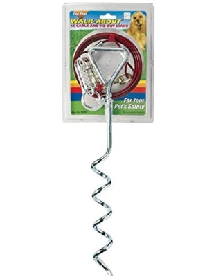 Four Paws Walk About Tie-Out Dog Spiral Stake Silver 1ea/15 Ft. Cable