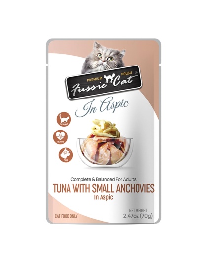 Fussie Cat Premium Tuna with Small Anchovies in Aspic 2.47oz. Pouch