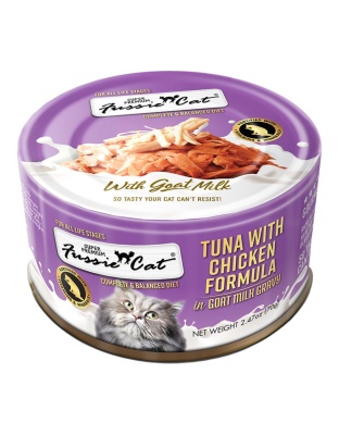 Fussie Cat Premium Tuna with Chicken in Goat milk Gravy 2.47oz. (Case of 24)