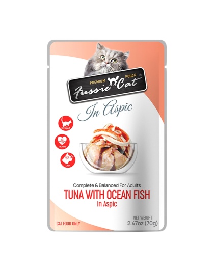 Fussie Cat Premium Tuna with Oceanfish in Aspic 2.47oz. Pouch (Case of 12)