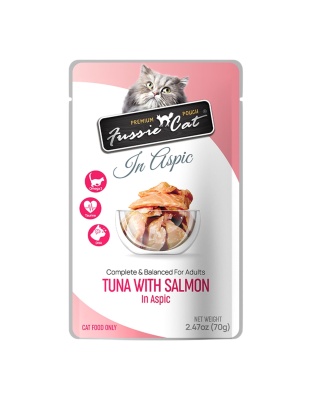 Fussie Cat Premium Tuna with Salmon in Aspic 2.47oz. Pouch (Case of 12)