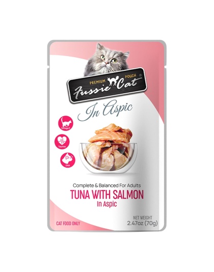 Fussie Cat Premium Tuna with Salmon in Aspic 2.47oz. Pouch (Case of 12)