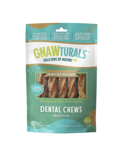 Gnawturals Dental Chews Twisted Stick Peanut Butter Medium 5 Count