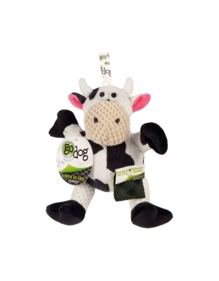 Godog Checkers Sitting Cow Dog Toy Black/White Small