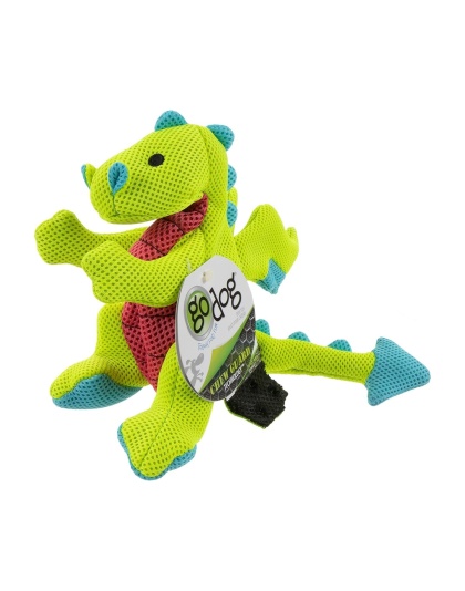 Godog Dragons Squeaky Plush Dog Toy Green Small