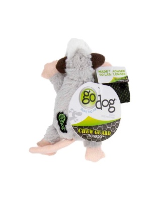 Godog Flatz Opossum Squeaky Plush Flattie Dog Toy Grey XSmall