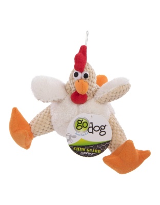 Godog Checkers Sitting Rooster Dog Toy White Small