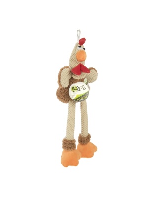 Godog Checkers Skinny Rooster Dog Toy Brown Large
