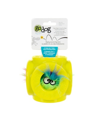 Godog Cage Ball 2-In-1 Burrow Bouncer Dog Toy Lime/Rainbow Medium
