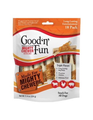 Good 'N' Fun Triple Flavor Mighty Chew Sticks Beef/Chicken/Pork 18 Count