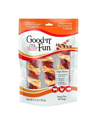 Good 'N' Fun Triple Flavor Crunchy Spirals Pork/Beef/Chicken 3Pack