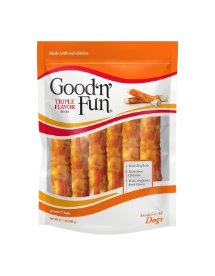 Good 'N' Fun Triple Flavor Rolls Pork/Beef/Chicken 7 In-6 Pack